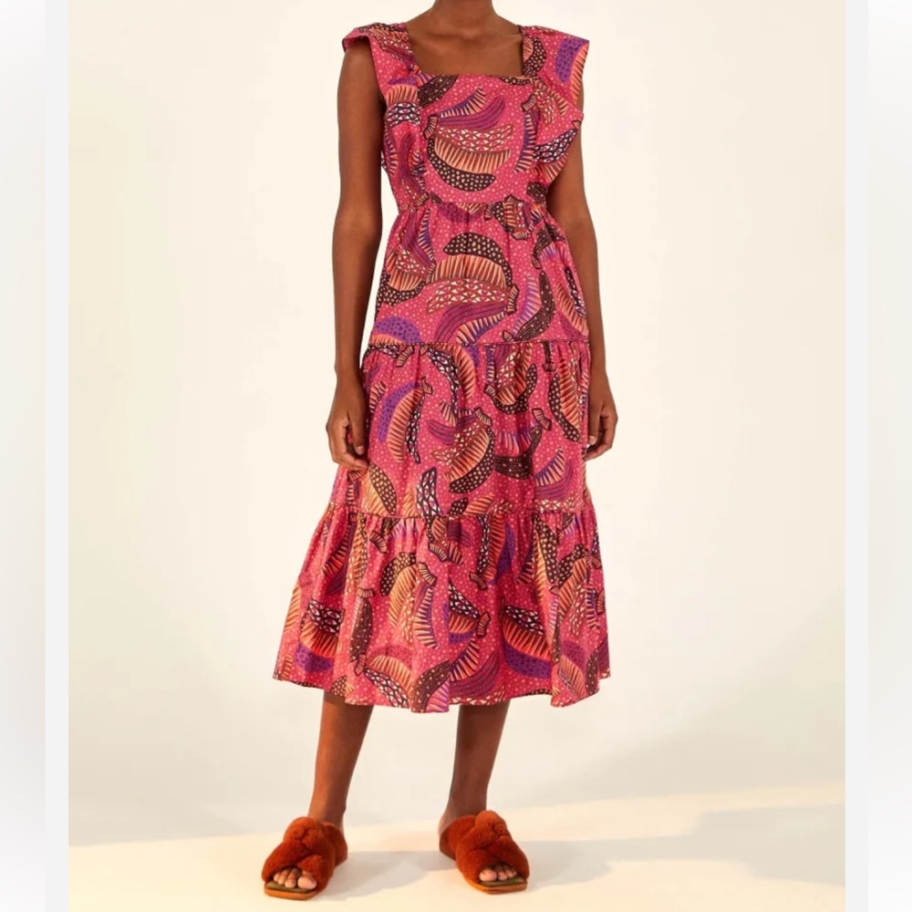 NWT FARM Rio Wild Bananas Ruffled Midi Dress